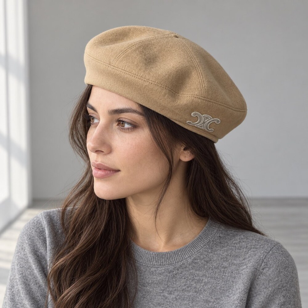 CELINE Triomphe Camel Wool Beret - Picture 3 of 6